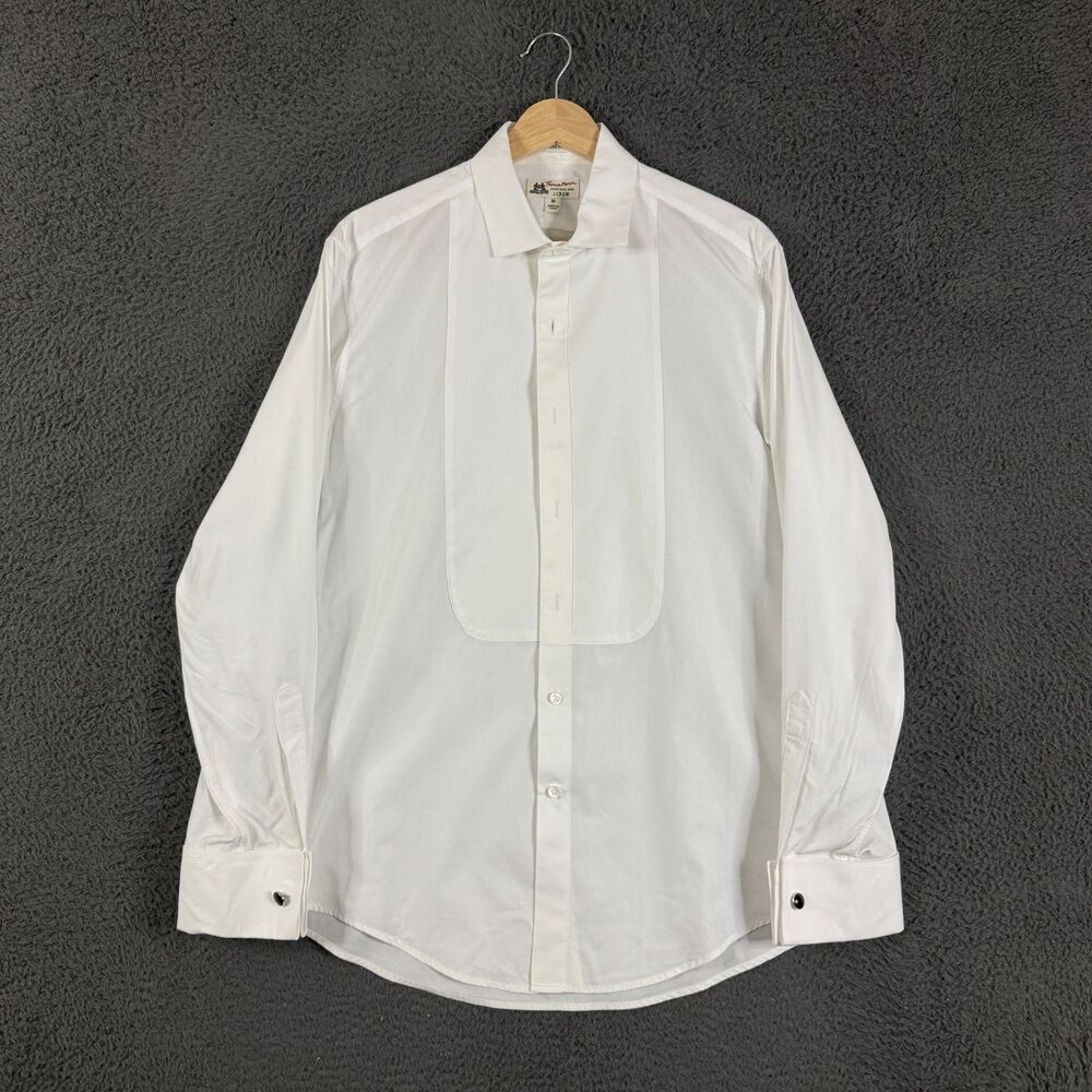 J Crew Tuxedo Shirt Mens Medium White Ludlow Pique Bib French Cuff Formal